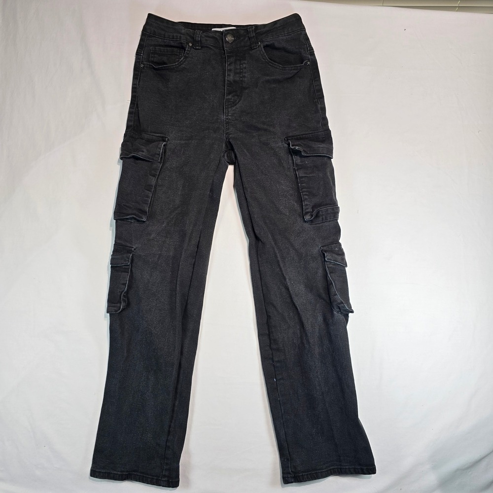 Disclosure Black Cargo Jeans High Waisted Straight Leg Washed Denim Size 9/29